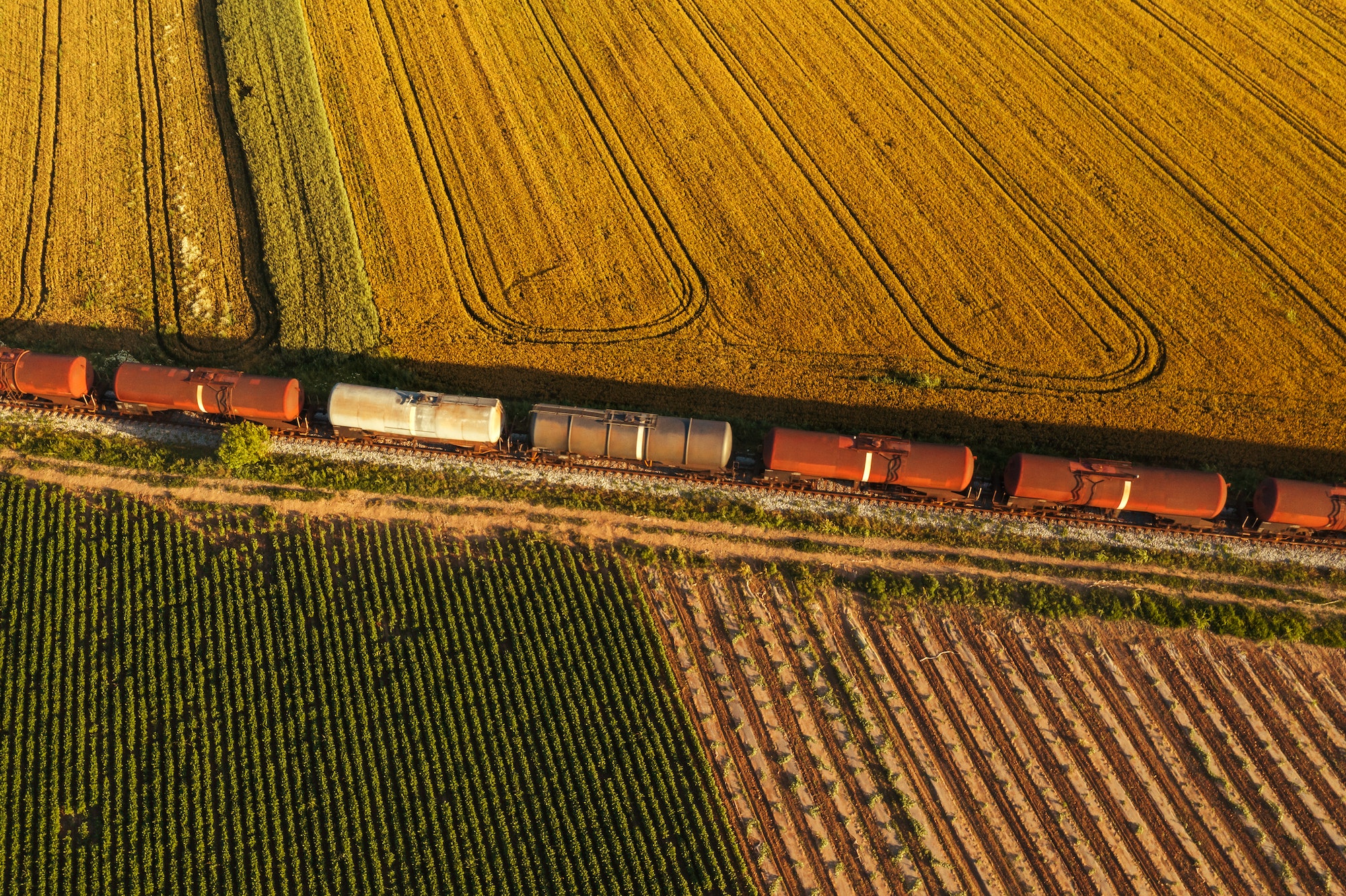 Rail freight transport aerial view